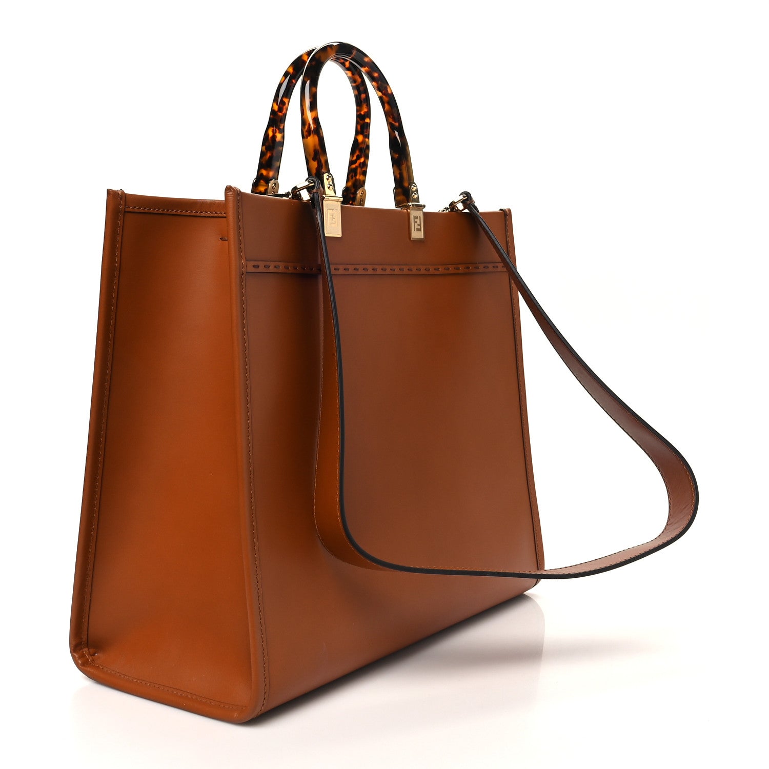 Fendi Vitello King Plexiglass Medium Fendi Sunshine Shopper Tote Cuoio 3 of 12