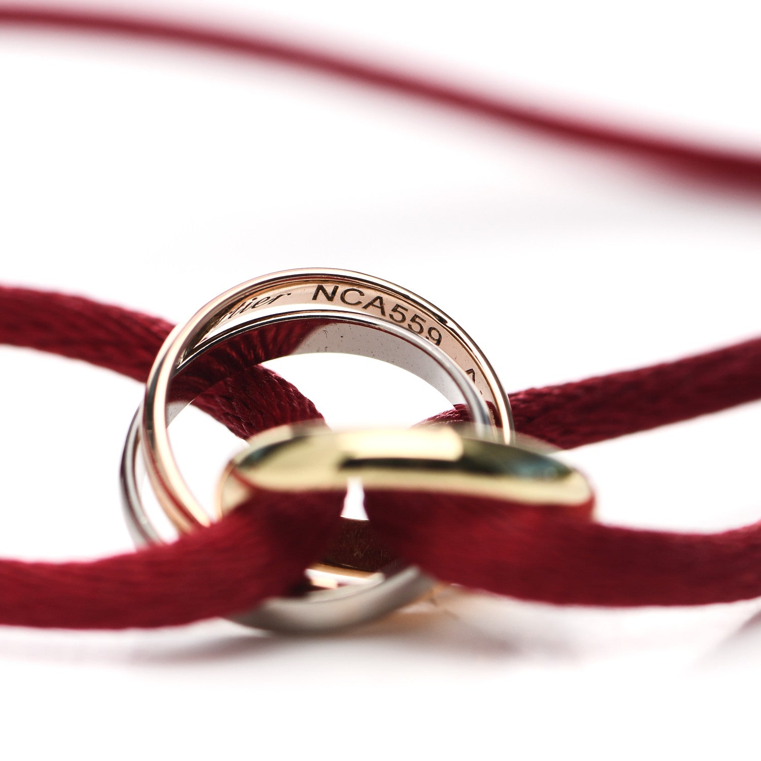 Cartier 18K Pink Yellow White Gold Trinity Cord Bracelet Red 5 of 7