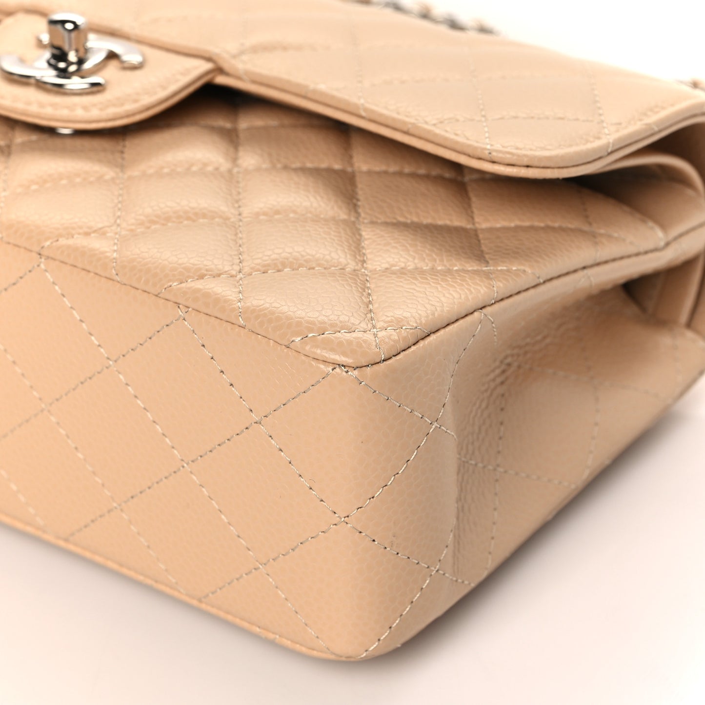 Caviar Quilted Small Double Flap Beige