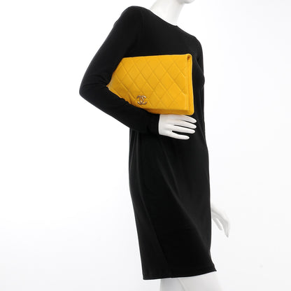 Chanel Calfskin Quilted Greek Clutch Yellow 2 of 9