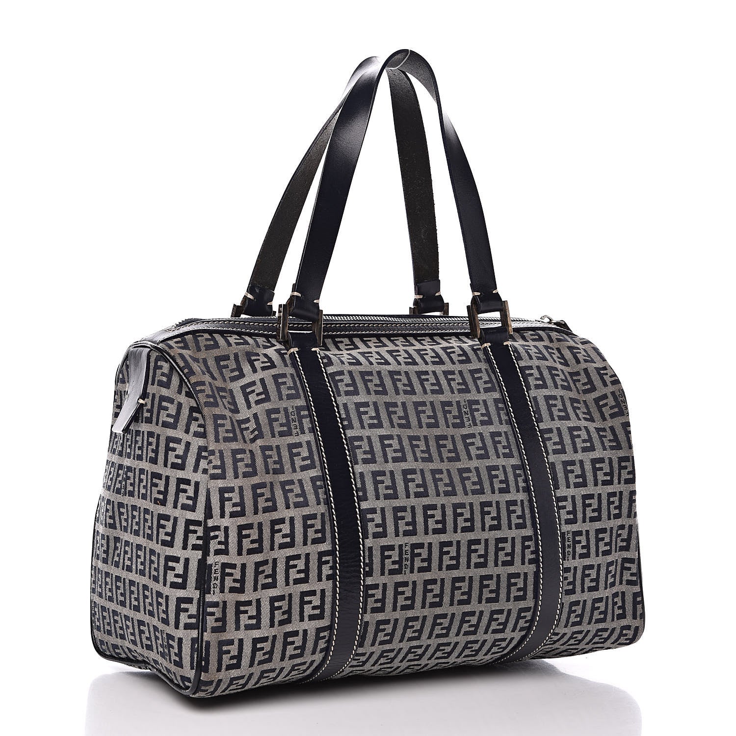 Fendi Zucchino Mini Boston Satchel Navy 3 of 12