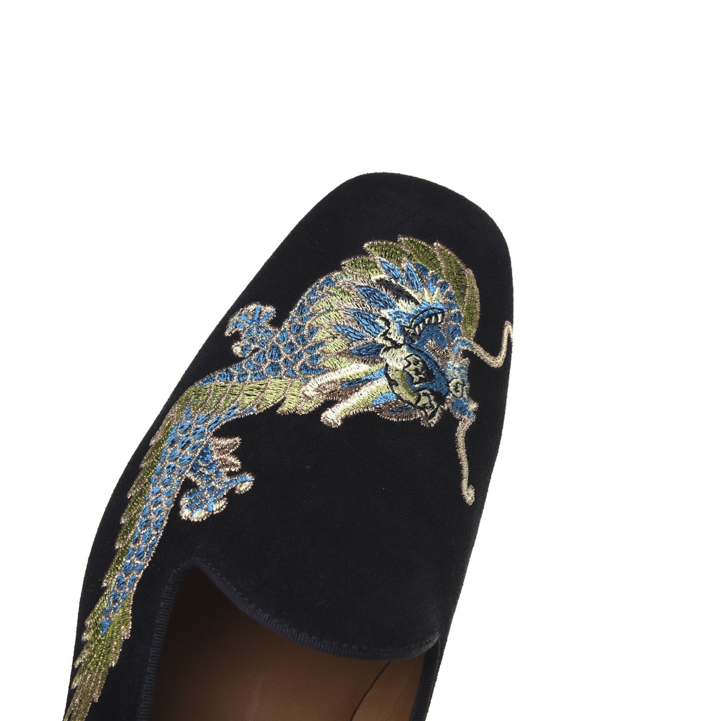 Suede Dragon Embroidered Mens Loafers 11 Black