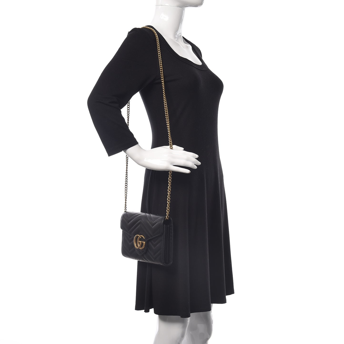 Calfskin Matelasse GG Marmont Chain Wallet Black