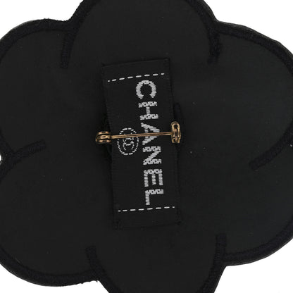 Chanel Fabric Rubber Camellia Flower Brooch Black White 3 of 4