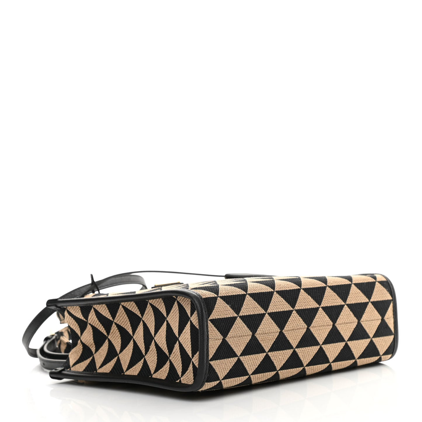 Jacquard Saffiano Triangolo Symbole Embroidered Small Tote Black Corda