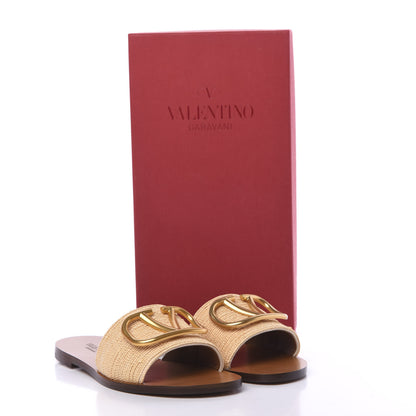 Valentino Garavani Raffia Vlogo Flat Slide Sandals 35 Natural 8 of 8