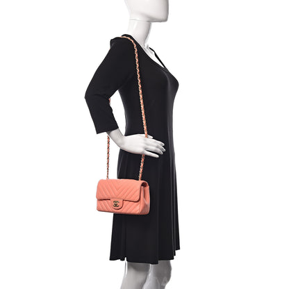 Chanel Lambskin Chevron Quilted Mini Rectangular Flap Coral 2 of 10