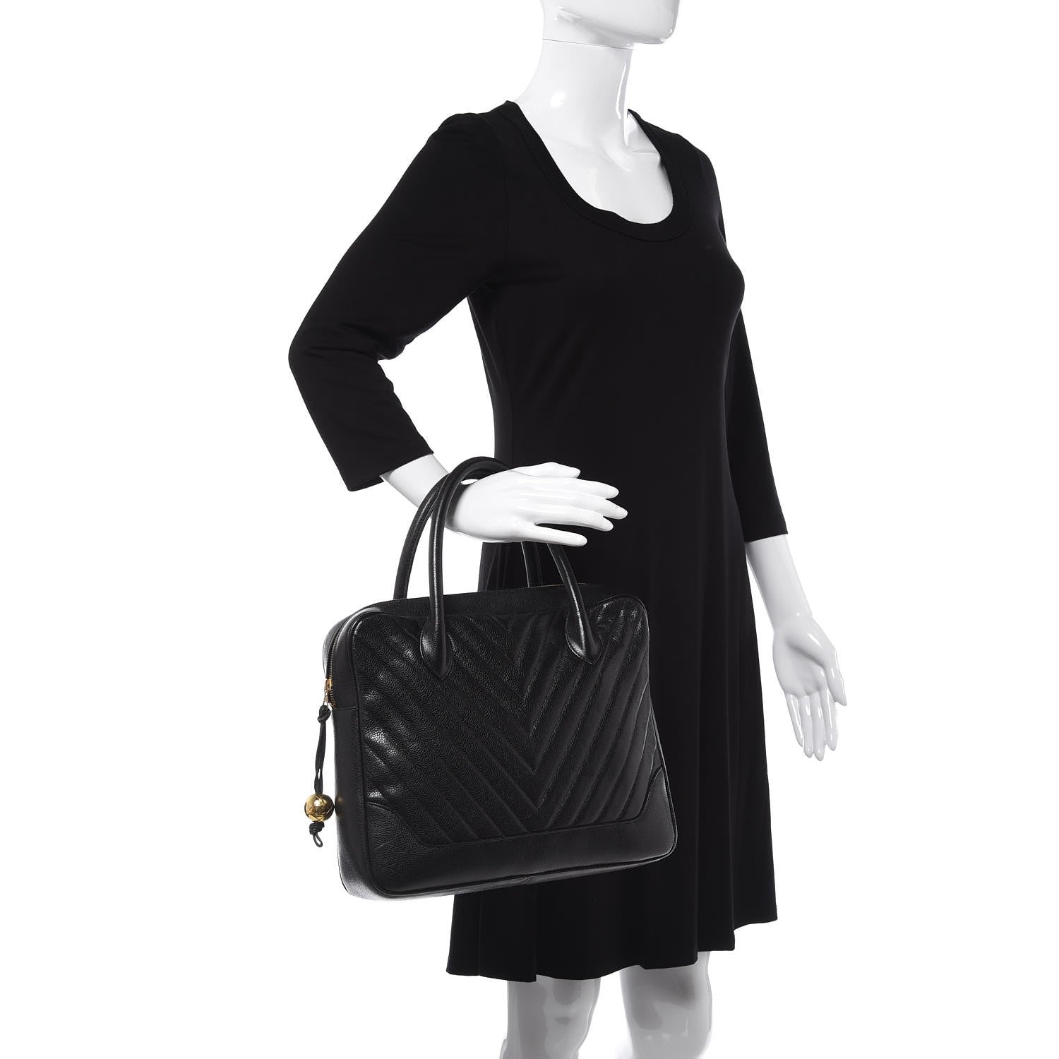 Chanel Caviar Chevron Top Handle Bag Black 2 of 14