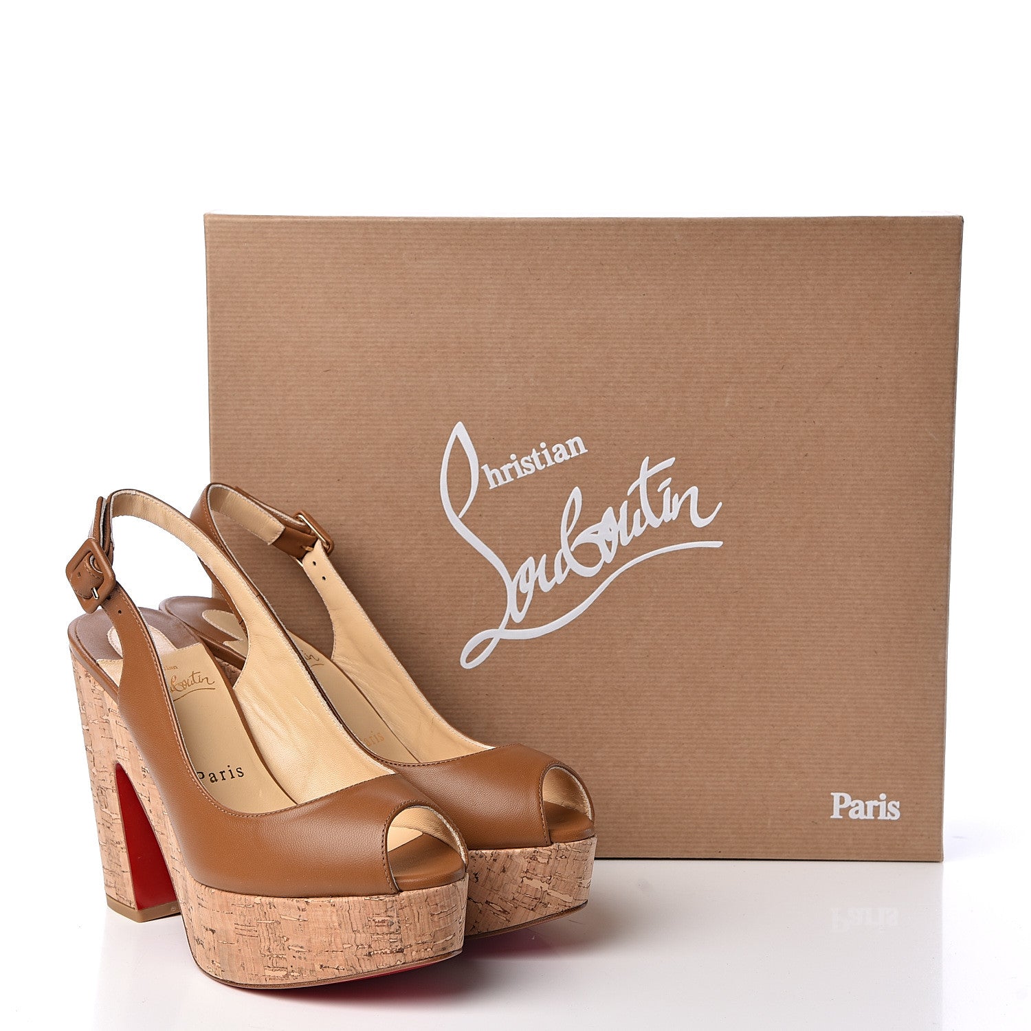 Christian Louboutin Calfskin Cork Dona Anna 120 Wedges 37 Caramel Natural 9 of 9
