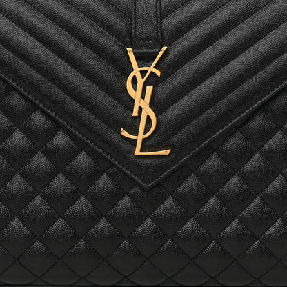 Saint Laurent Grain De Poudre Textured Mixed Matelasse Large Triquilt Monogram Satchel Black 8 of 10