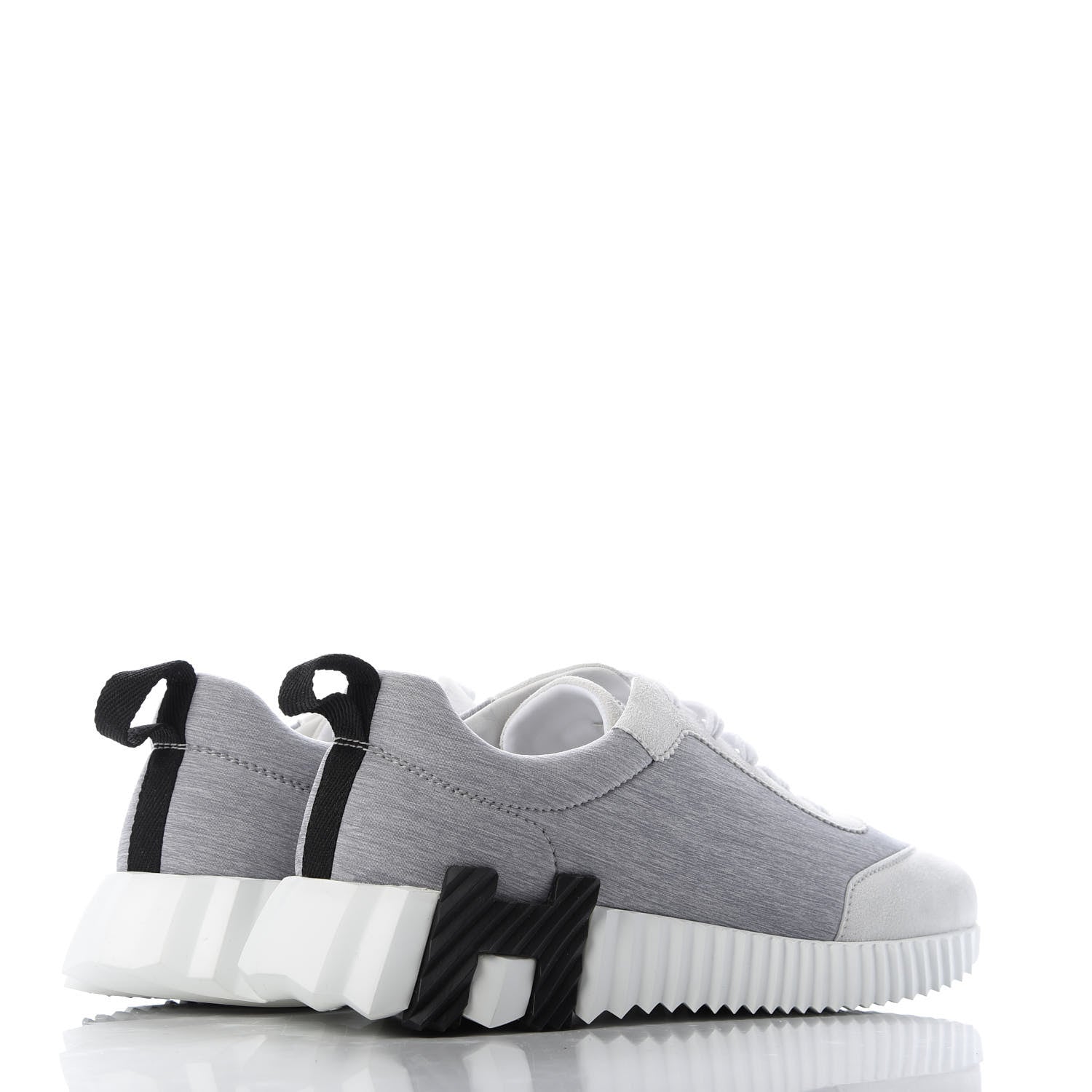 Hermes Technical Canvas Suede Goatskin Bouncing Sneakers 37 Gris White 4 of 9