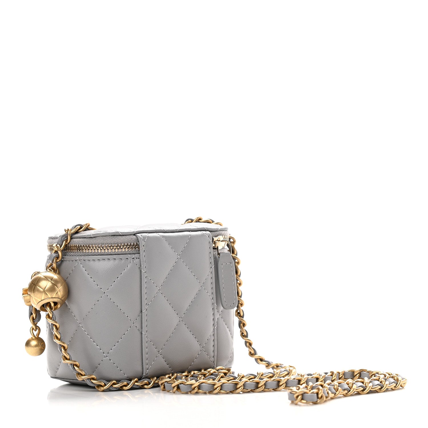 Chanel Lambskin Quilted Pearl Crush Mini Vanity Case With Chain Grey 3 of 9