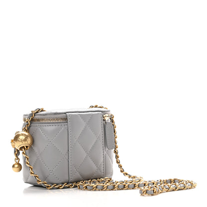 Chanel Lambskin Quilted Pearl Crush Mini Vanity Case With Chain Grey 3 of 9