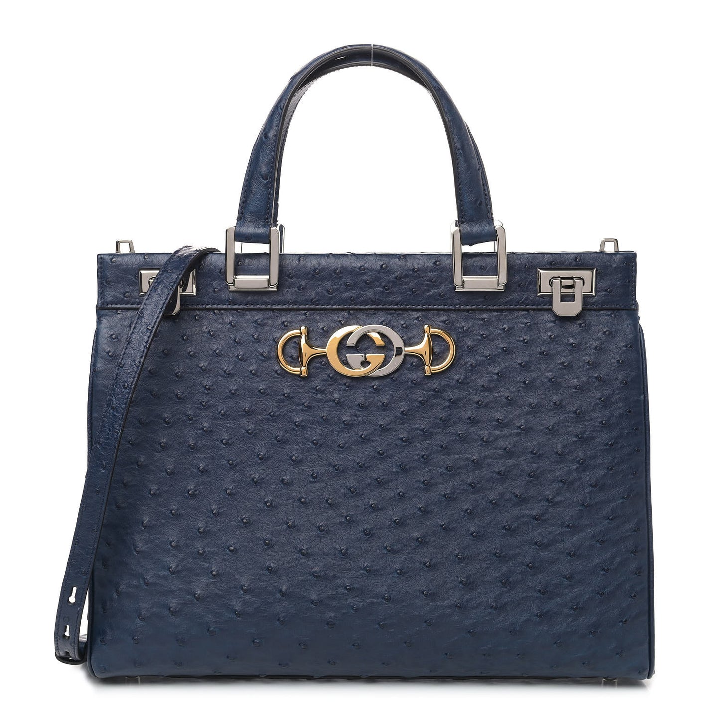 Ostrich Medium Zumi Top Handle Bag Blue