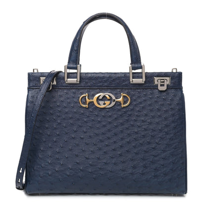 Gucci Ostrich Medium Zumi Top Handle Bag Blue 1 of 9