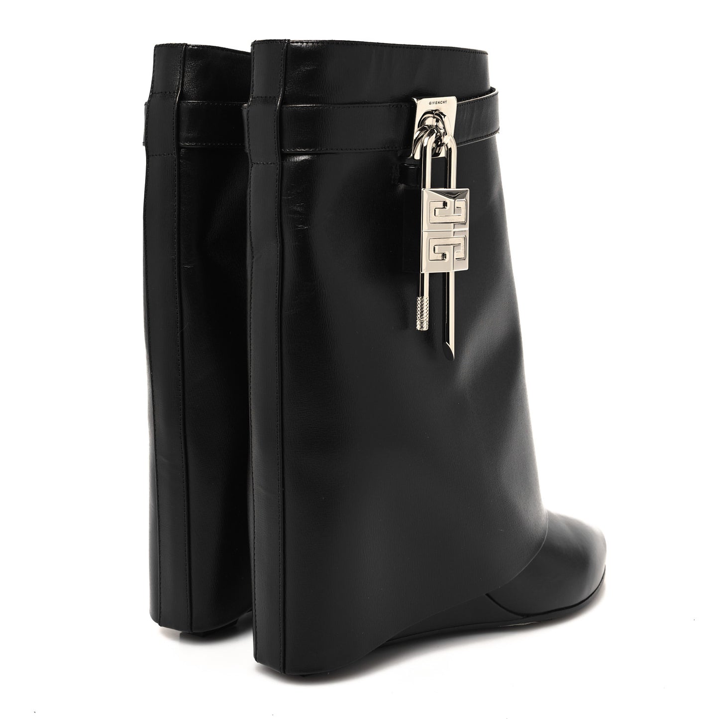 Calfskin Shark Lock Ankle Boots 37 Black