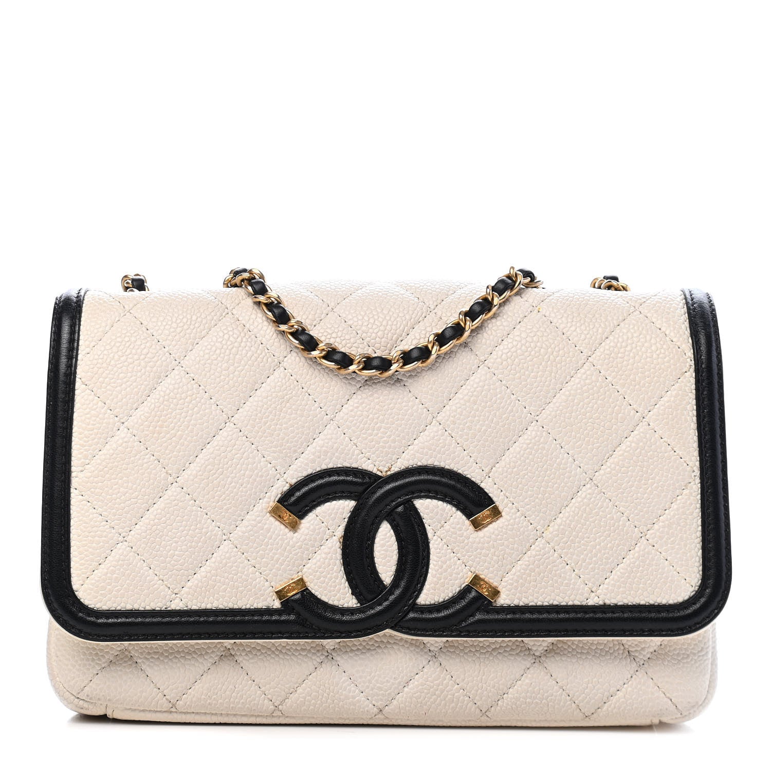 Chanel Caviar Quilted Small CC Filigree Flap White Black 1 of 10