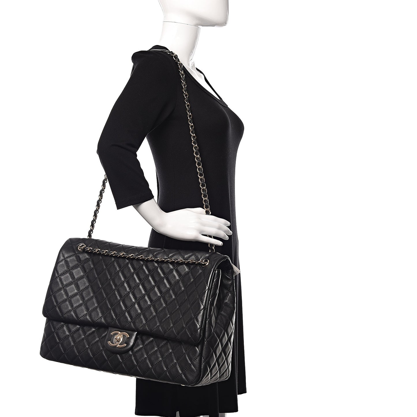 Calfskin Quilted Small XXL Travel Flap Bag Black