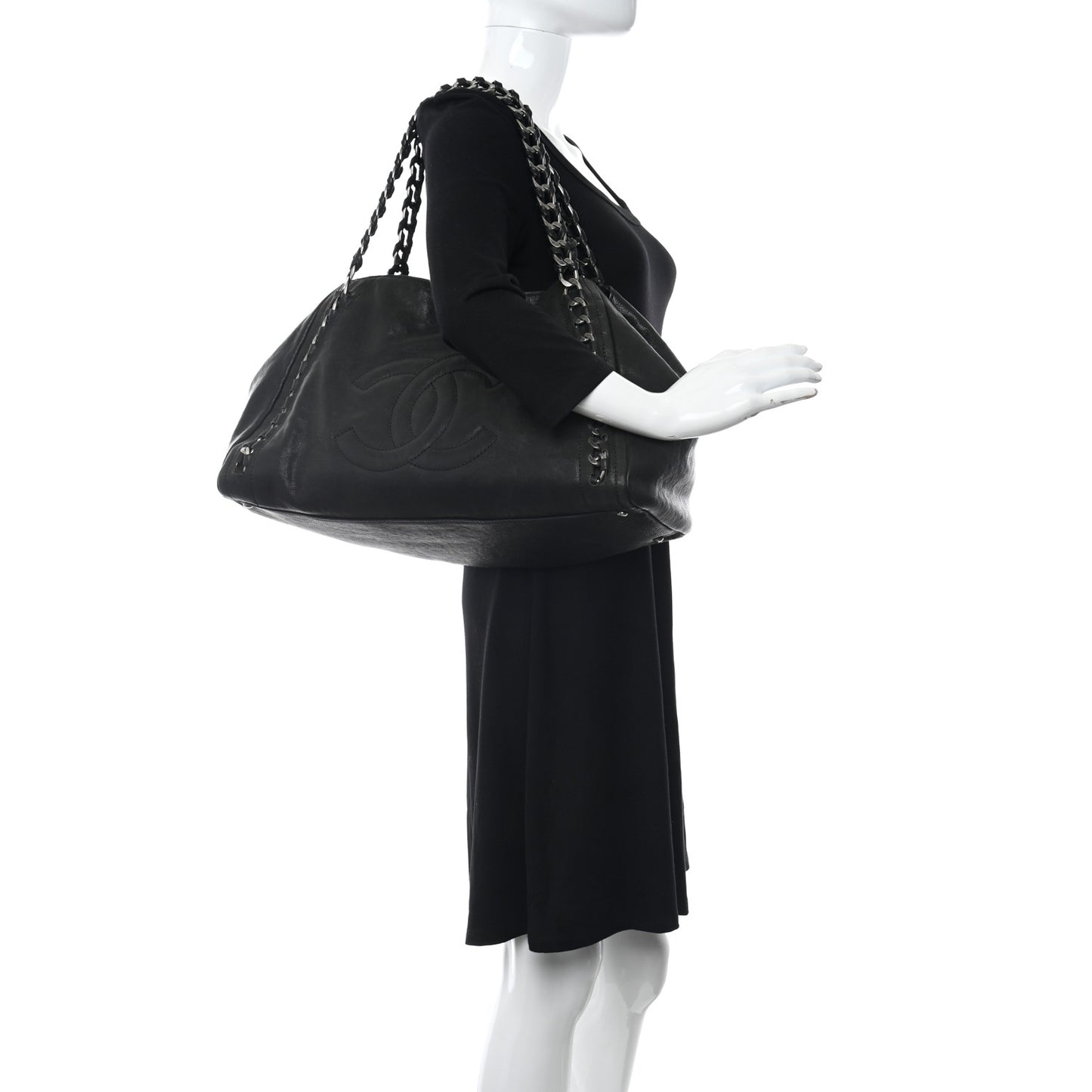 Calfskin East West Modern Chain Tote Black
