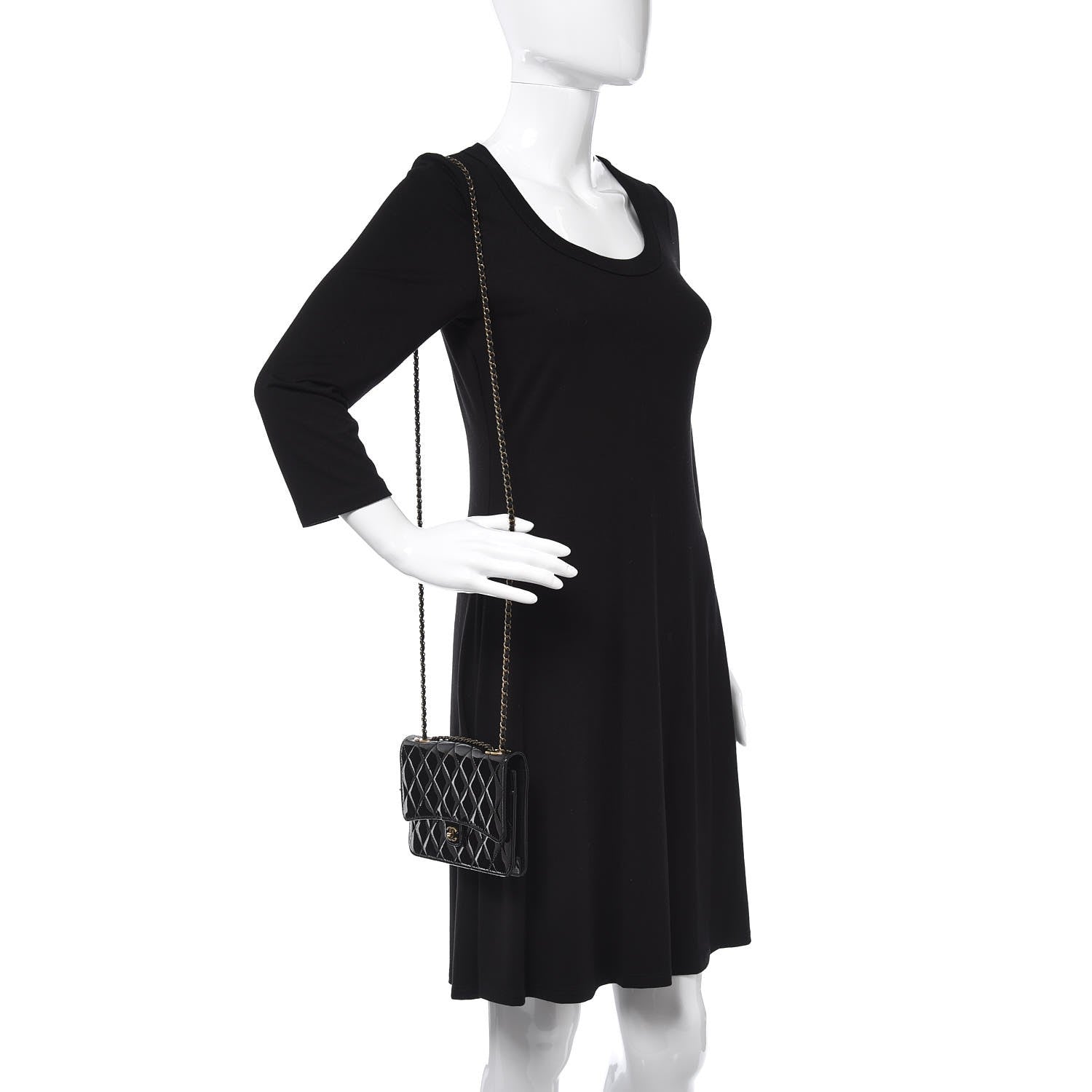Chanel Patent Goatskin Quilted CC Eyelet Wallet On Chain WOC Black 2 of 9