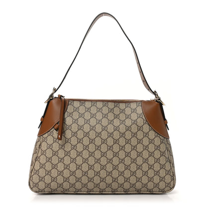 Gucci GG Supreme Monogram Emblem Medium Shoulder Bag Beige Dark Brown 1 of 10