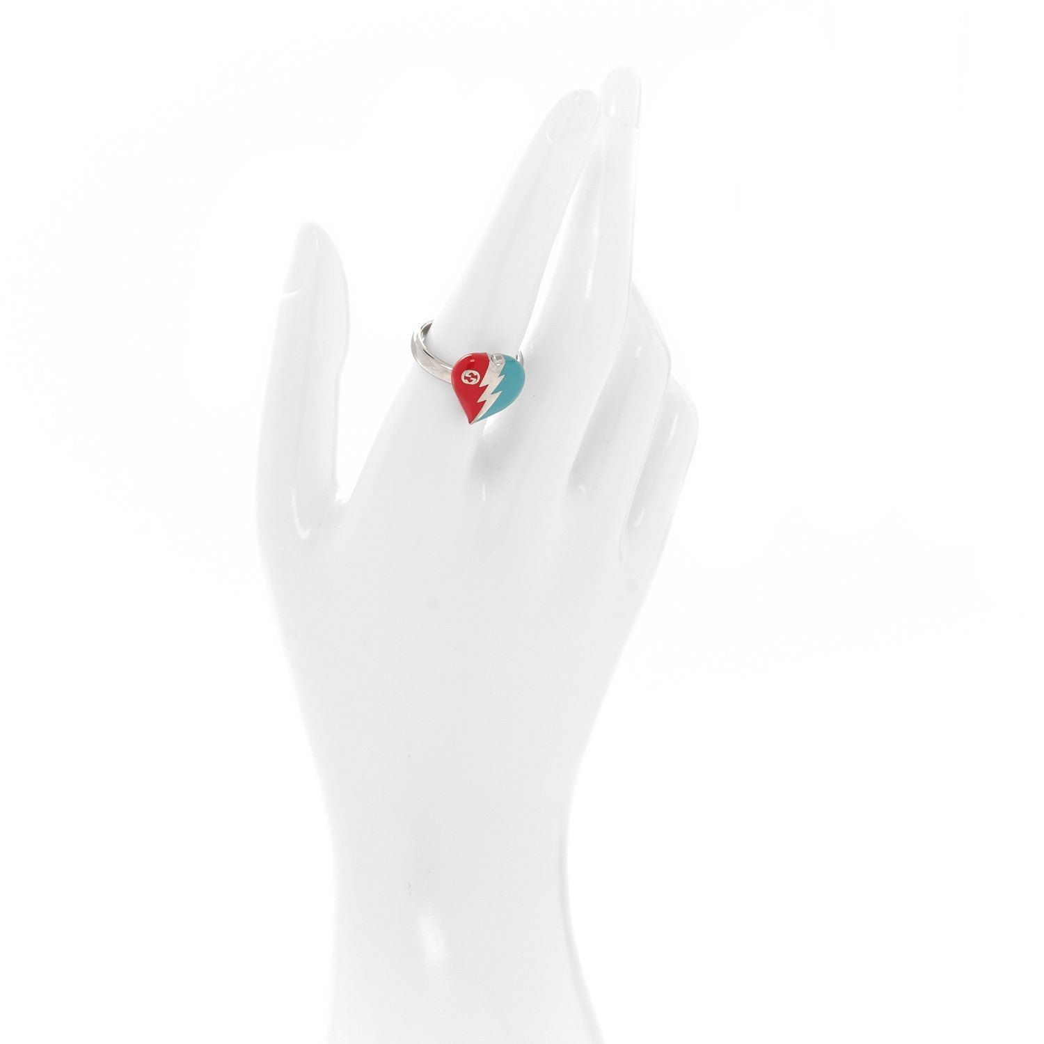 Gucci Metal Enamel Heart Ring M 56 7.5 Red Blue 2 of 4