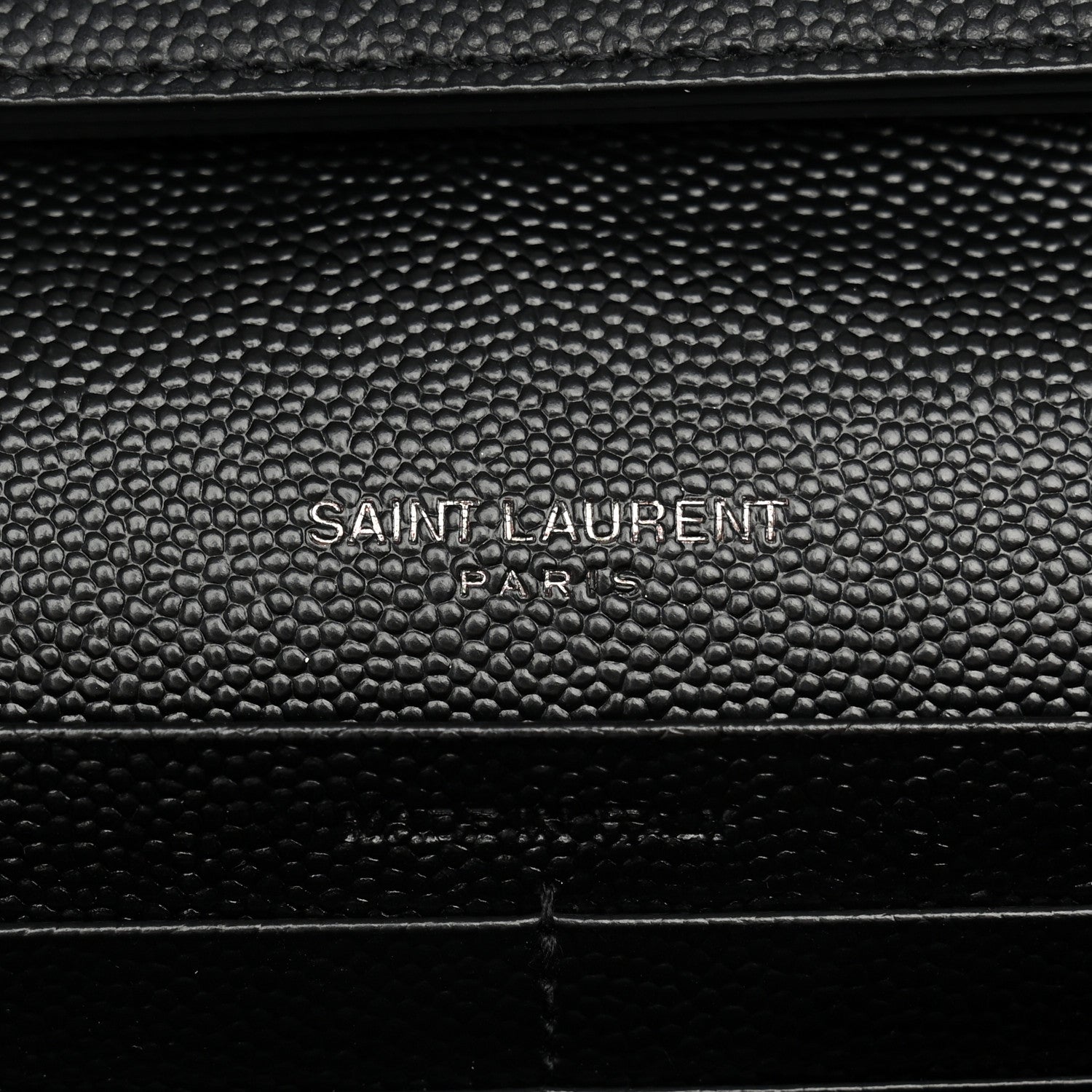 Saint Laurent Grain De Poudre Matelasse Chevron Monogram Monochrome Envelope Chain Wallet Black 6 of 11