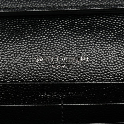 Saint Laurent Grain De Poudre Matelasse Chevron Monogram Monochrome Envelope Chain Wallet Black 6 of 11