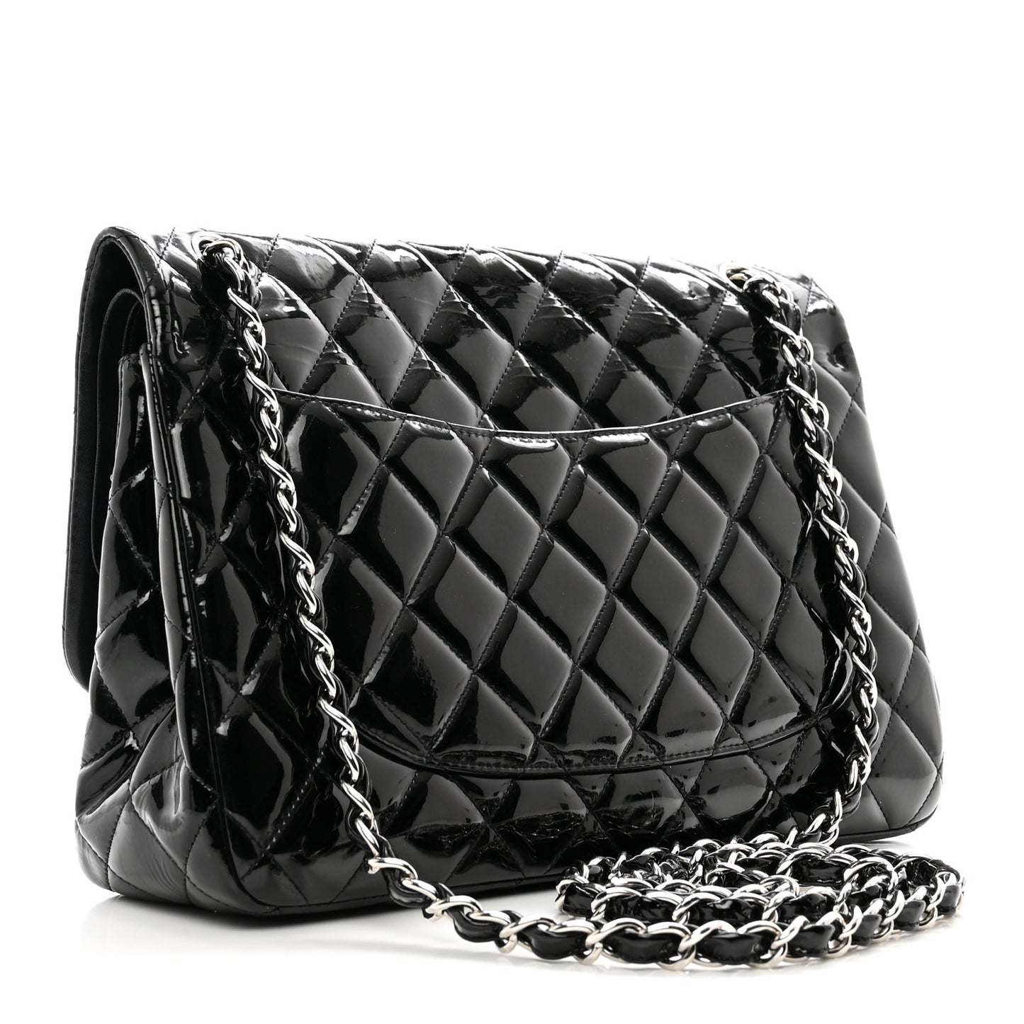 Patent Quilted Jumbo Double Flap Black