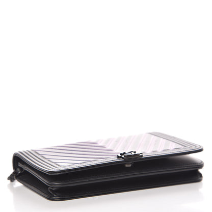Chanel Calfskin Painted Chevron Embossed Boy Wallet On Chain WOC Black 4 of 15