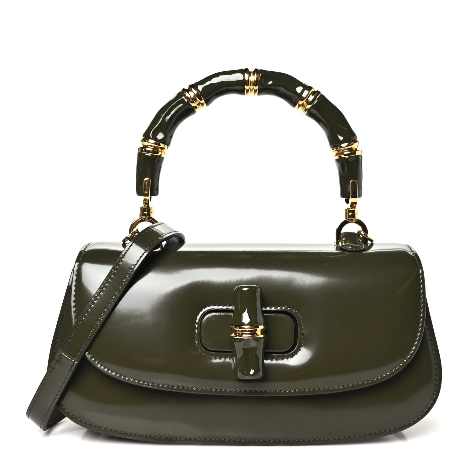 Gucci Shiny Polished Calfskin Medium Bamboo Luscious Green 1 of 11