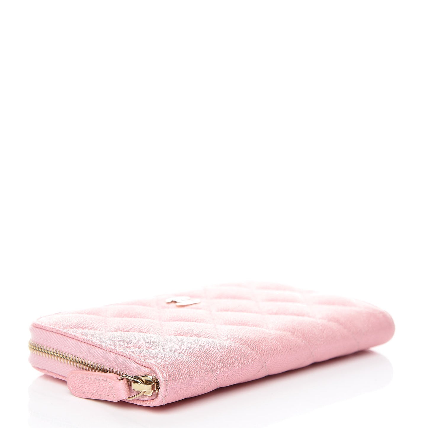 Iridescent Caviar Quilted Medium Zip Around Wallet Pink