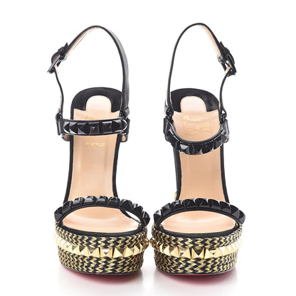 Christian Louboutin Calfskin Suede Cataclou 140 Wedge Sandals 39 Black 2 of 7