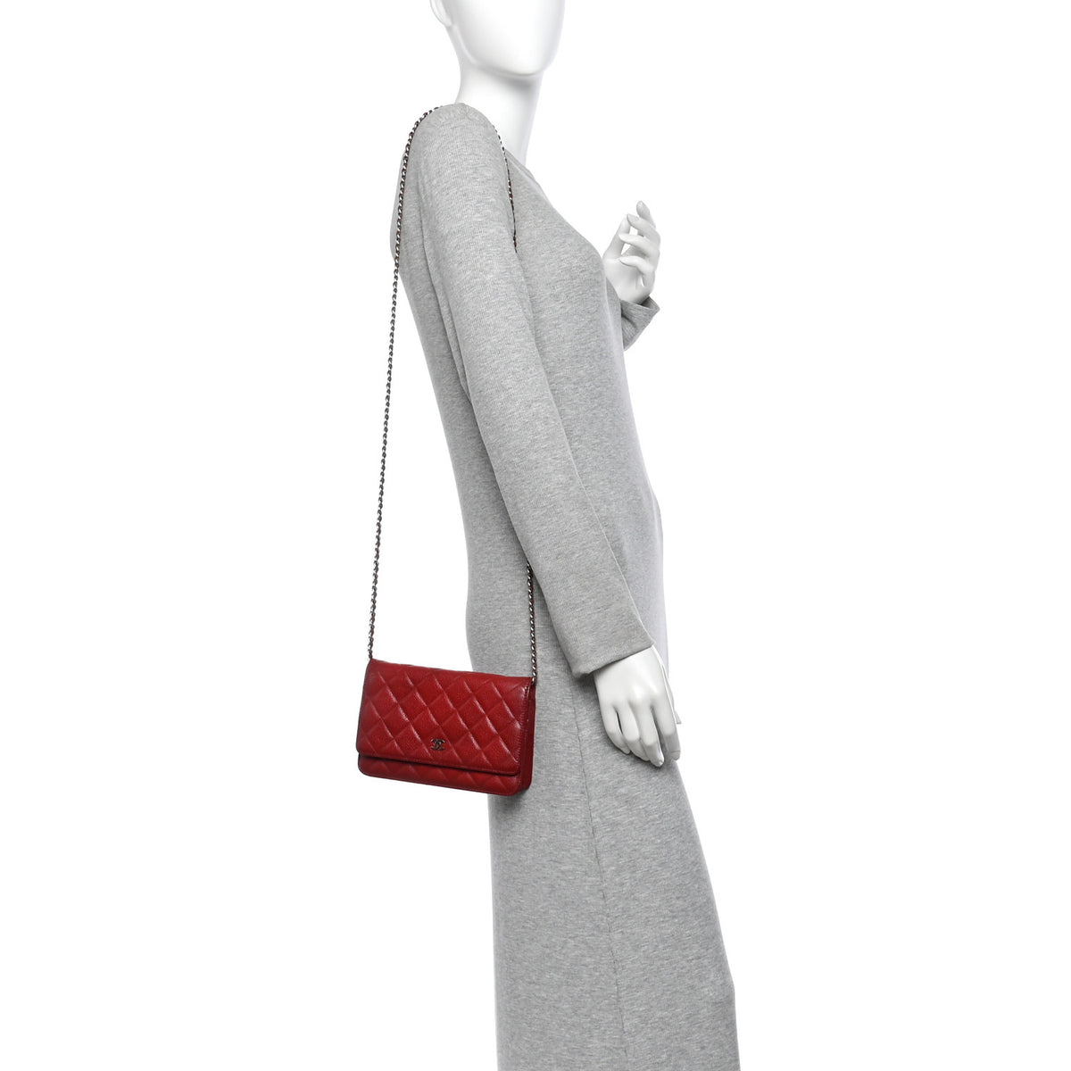 Chanel Caviar Quilted Wallet on Chain WOC Red 2 of 14