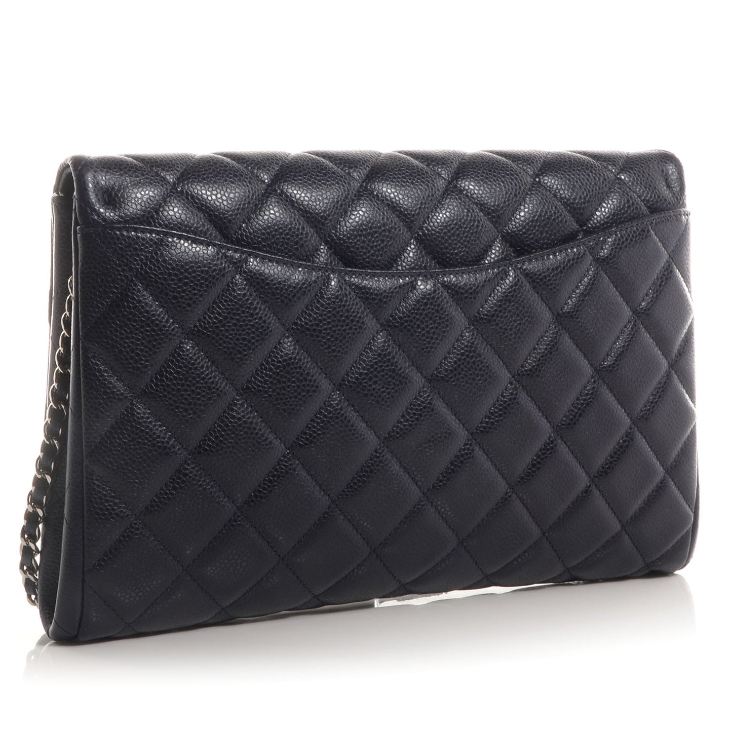Caviar Clutch with Chain Flap Navy Blue