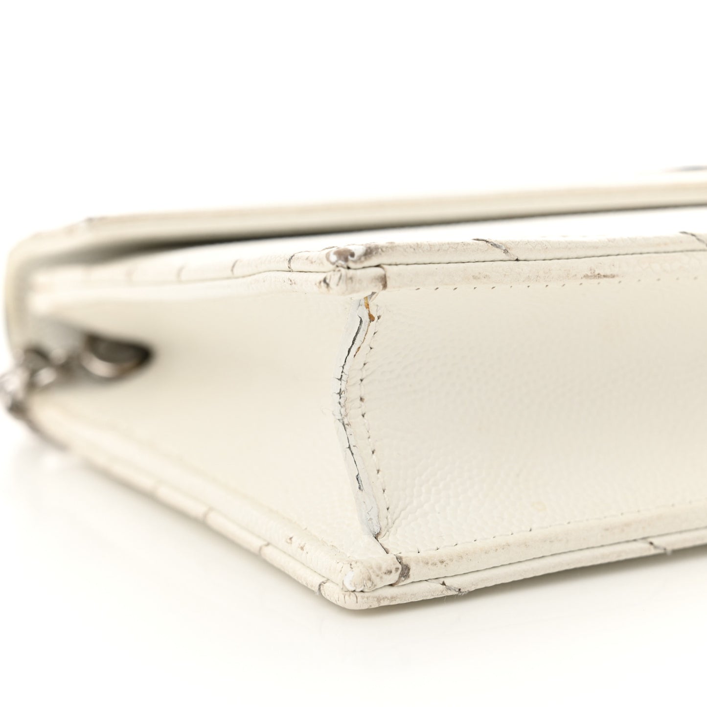 Grain De Poudre Matelasse Chevron Monogram Envelope Chain Wallet Optical White