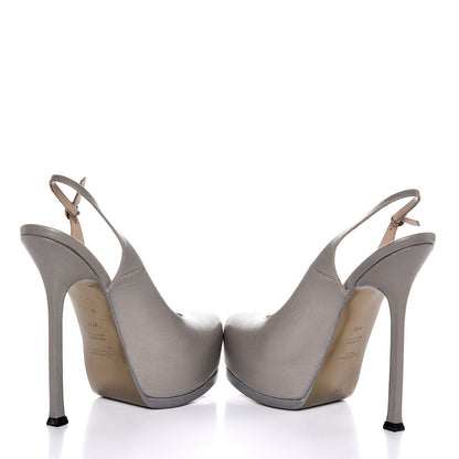 Saint Laurent Vernigolf Tribtoo Slingback Platform Pumps 37.5 Stone Beige 6 of 12