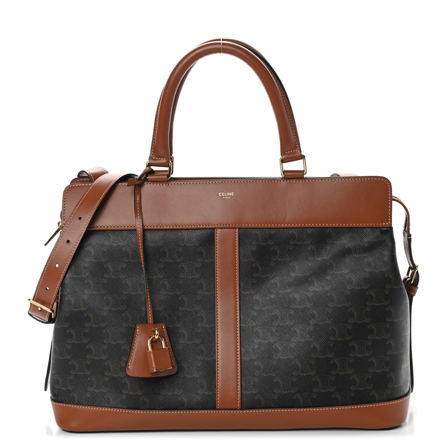 Triomphe Canvas Calfskin Cabas De France Handbag Tan