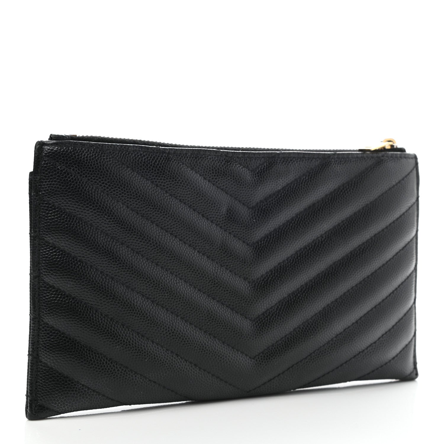Saint Laurent Grain De Poudre Chevron Monogram Bill Pouch Black 3 of 8