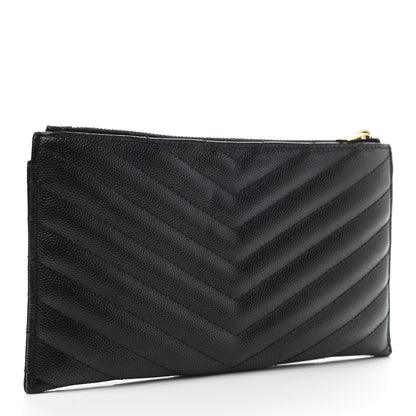 Saint Laurent Grain De Poudre Chevron Monogram Bill Pouch Black 3 of 8