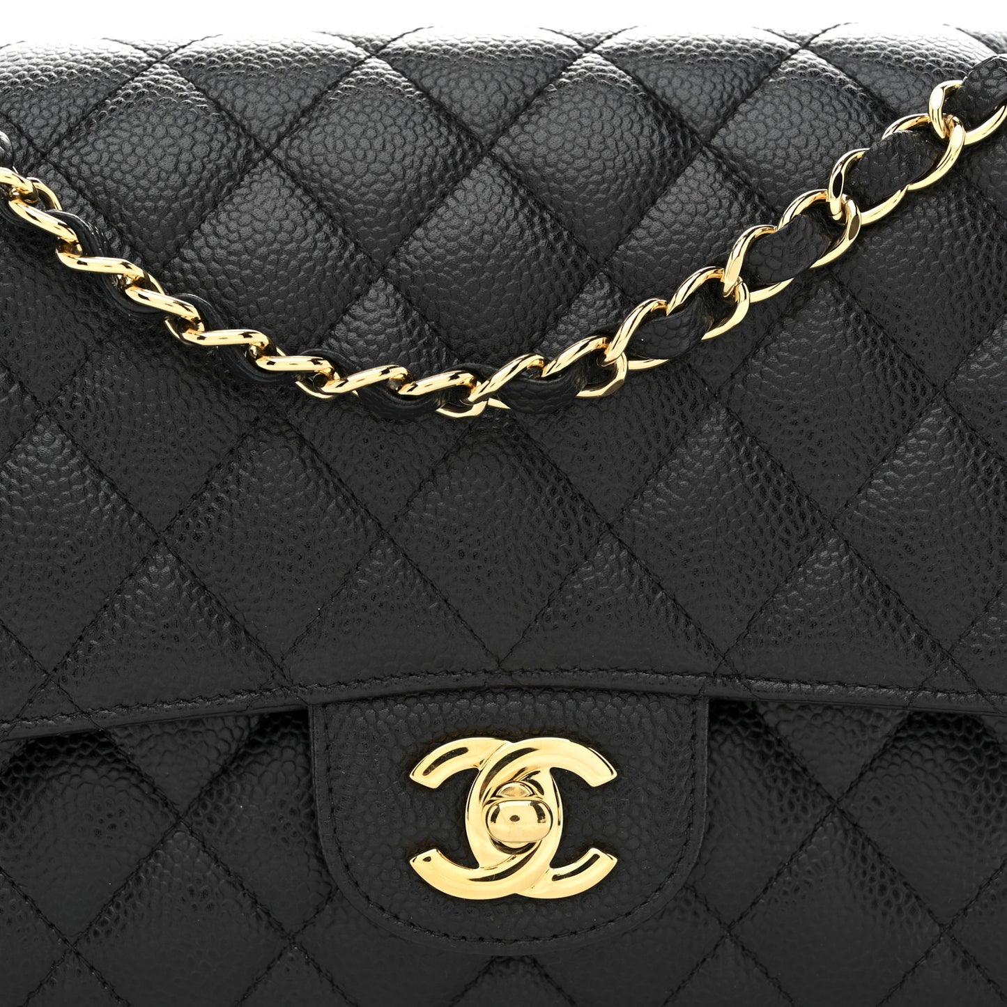 Caviar Quilted Medium Double Flap Black