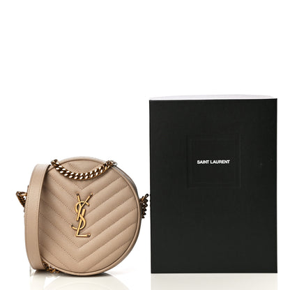 Saint Laurent Grain De Poudre Matelasse Chevron Quilted Round Vinyle Camera Bag Gold Sand 11 of 11