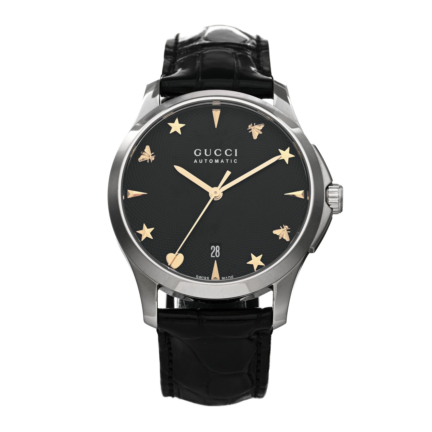Gucci Stainless Steel Alligator 38mm G-Timeless Charm Automatic Watch Black 1 of 4