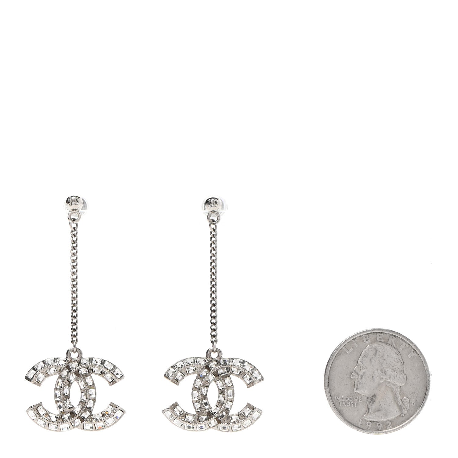 Chanel Baguette Crystal CC Drop Earrings Silver 2 of 4