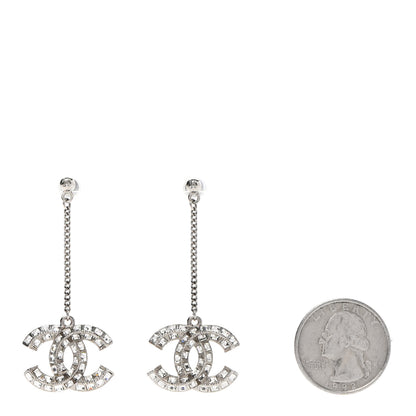 Chanel Baguette Crystal CC Drop Earrings Silver 2 of 4