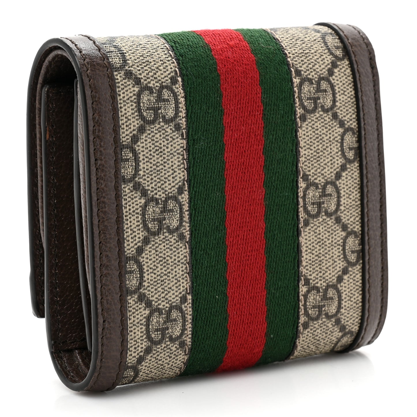 GG Supreme Monogram Textured Calfskin Web Ophidia Card Case Wallet Beige Ebony New Acero