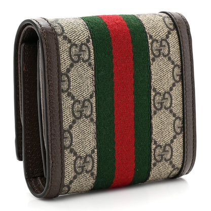 Gucci GG Supreme Monogram Textured Calfskin Web Ophidia Card Case Wallet Beige Ebony New Acero 3 of 10