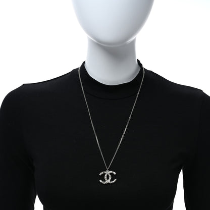 Chanel Crystal CC Pendant Necklace Silver 2 of 4