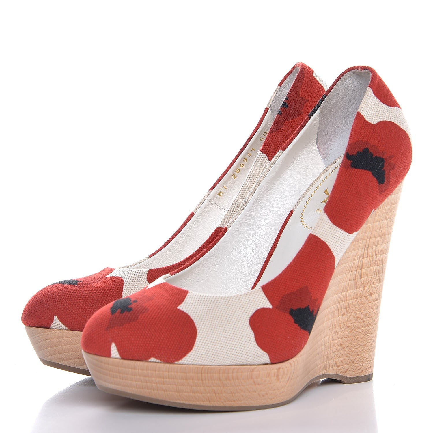 Saint Laurent Canvas Printed Maryna 105 Wedges 40 Blanc Poppy 3 of 12