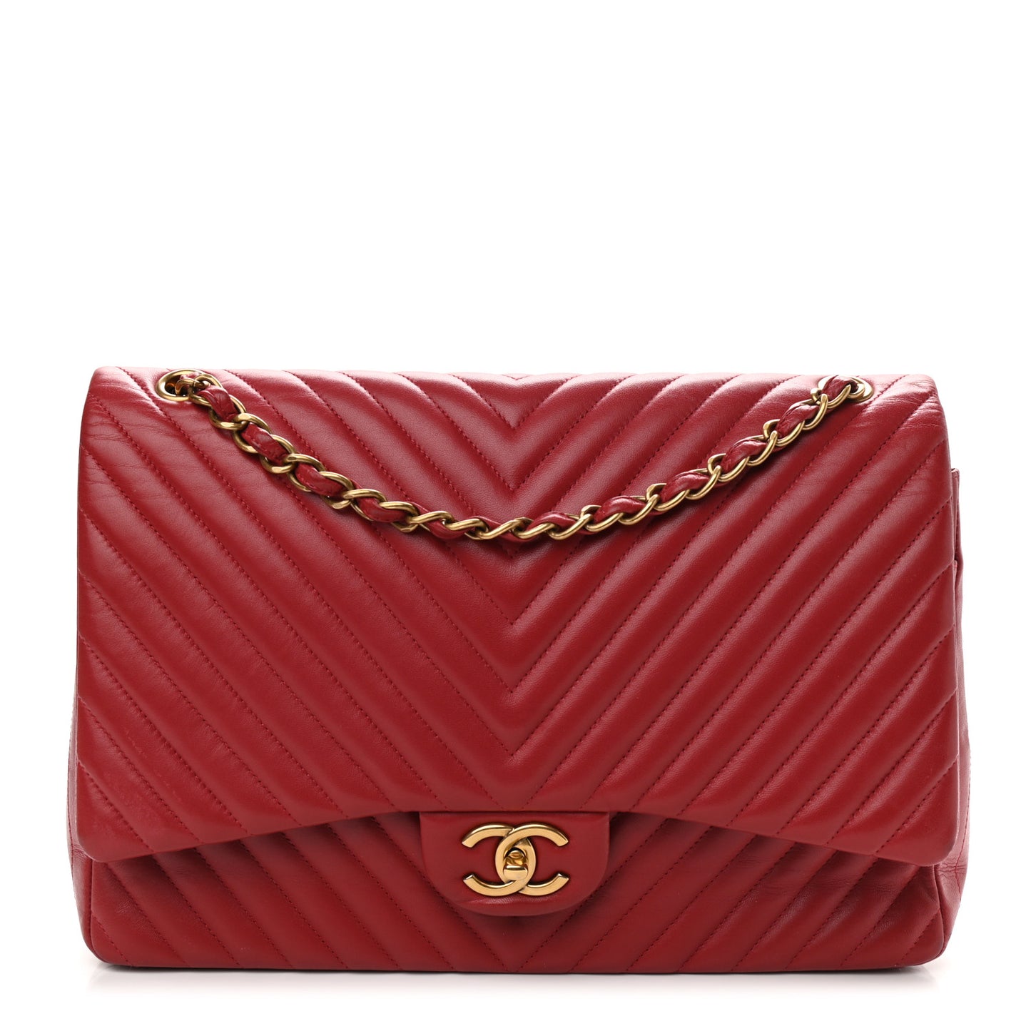 Lambskin Chevron Quilted Maxi Double Flap Dark Red